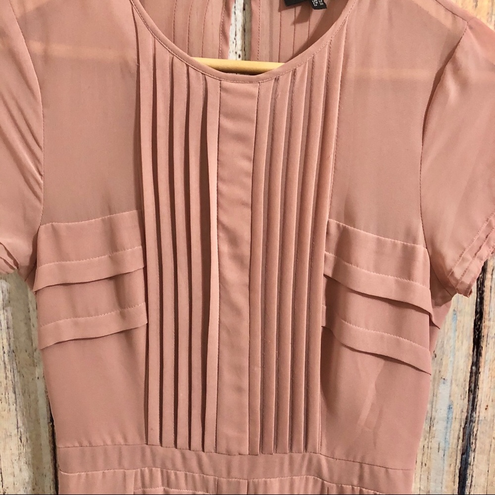 Warehouse Blush Pink Pleated Front Short Sleeve Dress